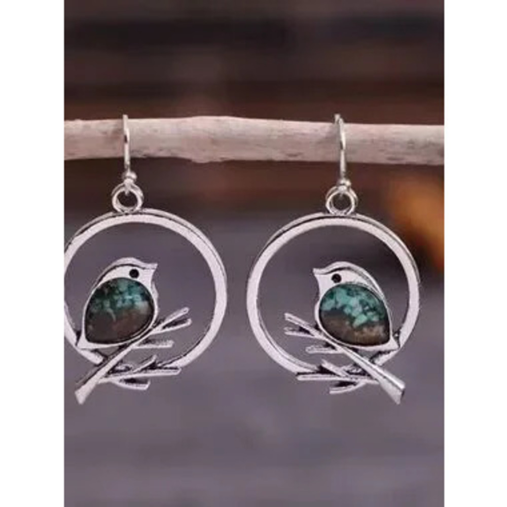 Vintage Silver Bird Earrings with Turquoise Accents - Picture 2 of 5